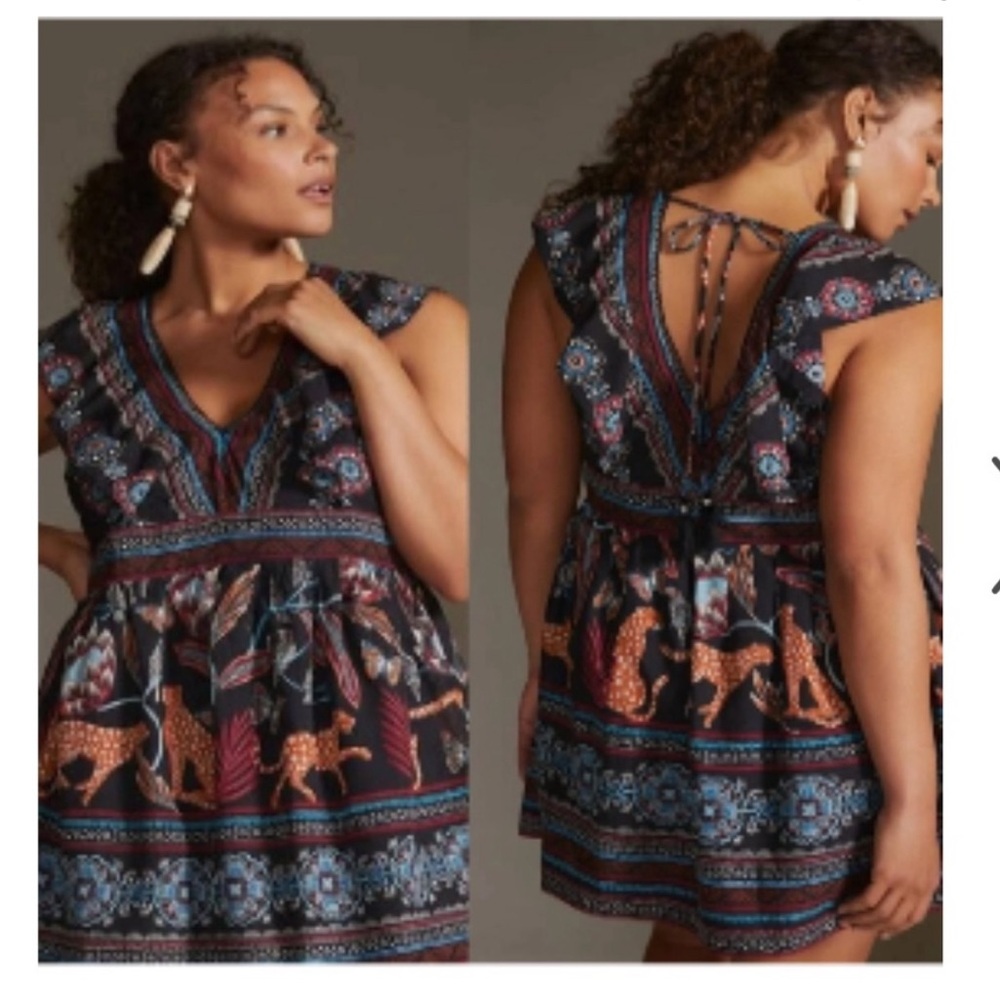 Anthropologie Bohemian Print Dress with Animal Motif